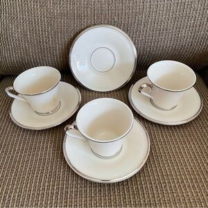 Lenox China Solitaire 3 Cups 4 Saucers Dimension Collection